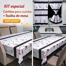 KIT CORTINA VITRO + TOALHA DE MESA VÁRIOS TAMANHOS OXFORD CASA E DECORAÇÃO