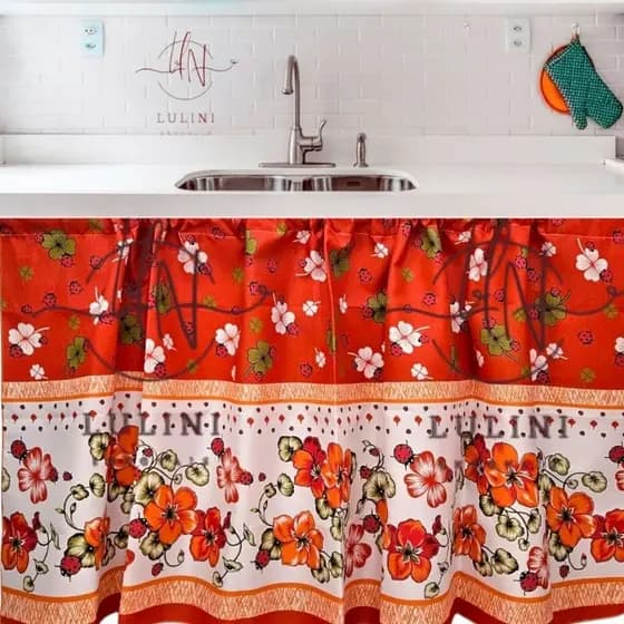 Cortina de Pia Vários Tamanhos Oxford Cozinha Varão Estampada PREÇO DE FÁBRICA