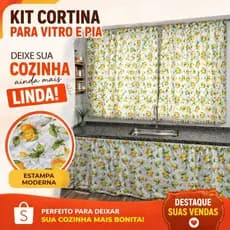 Kit Cortina Cozinha para Vitro e Pia Oxford Decorativa Estampada Moderna Promoção