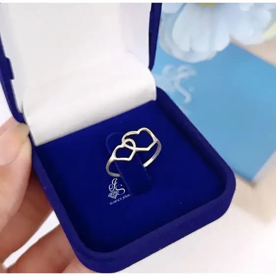 Anel feminino de prata Dois corações em prata de lei 925 Original