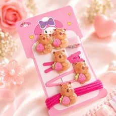 Kit 4 Acessórios de Cabelo Capivara Fofa - Presilhas e Elástico Kawaii