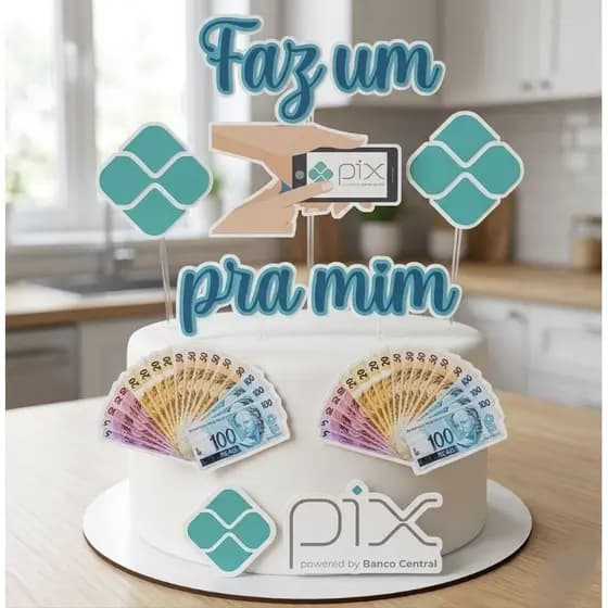 Topo de bolo tema faz um Pix pra mim!