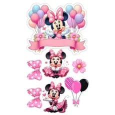 topper Topo de Bolo Minie Mose Personalizado com Nome e Idade - Topper de Bolo Luxo Parabéns Festa Infantil