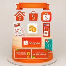 Topo de Bolo Tema Shopee Decoração de Festa Personalizada