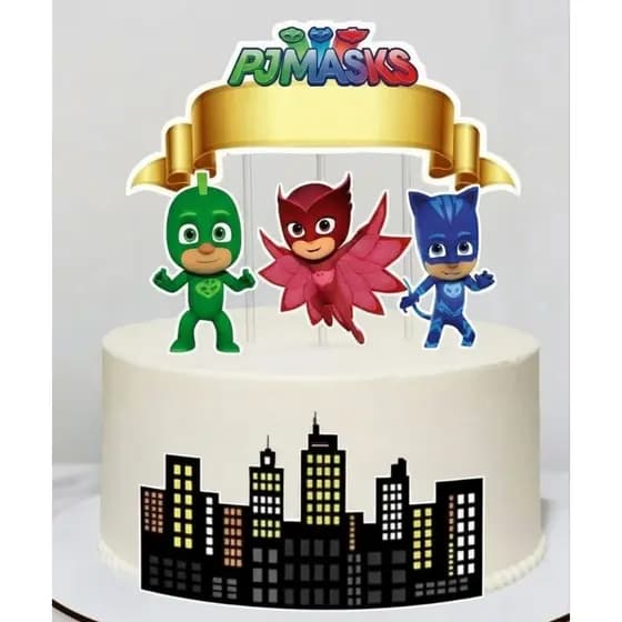 Topo de Bolo PJ Masks Personalizado com Nome e Idade - Decoração de Festa Infantil