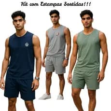Kit com 3 Pijamas Masculino Regata Verão Adulto em Malha de Qualidade Cores Sortidas