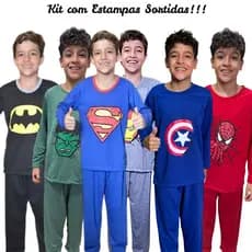Kit 2 Pijama Infantil Masculino Personagem - Pijama Masculino Estampas das fotos Sortidas