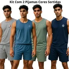 Kit 2 Pijamas Masculino Regata Verão Adulto em Malha de Qualidade cores sortidas