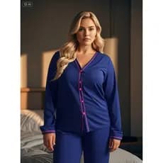 Pijama Plus Size com Botão Amamentação Pós Parto Confortável Calça com Manga Longa
