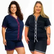 Kit 2 Baby Doll Plus Size Pijama Feminino em Malha com Botões Amamentação Cirurgico