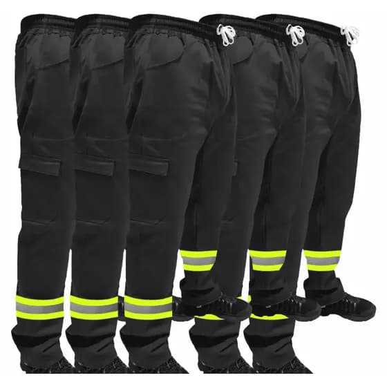 Kit C/ 5 Calça de Uniforme Eletricista Brim Profissional Reforçada Com Faixa Refletiva Verde