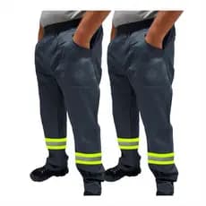 Kit C/ 2 Calça de Uniforme Pedreiro Brim Profissional Reforçada Com Faixa Refletiva Verde