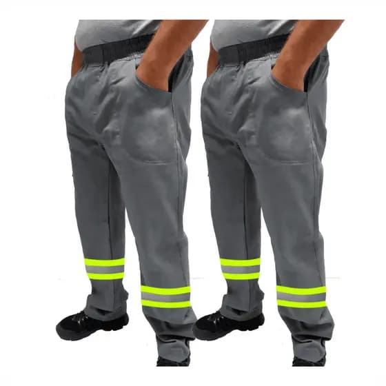 Kit C/ 2 Calça de Uniforme Encanador Brim Profissional Reforçada Com Faixa Refletiva Verde