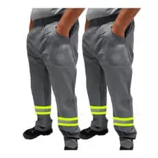 Kit C/ 2 Calça de Uniforme Encanador Brim Profissional Reforçada Com Faixa Refletiva Verde