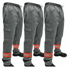 Kit C/ 3 Calça de Uniforme Soldador Brim Profissional Reforçada Com Faixa Refletiva Laranja