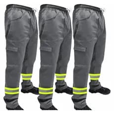 Kit C/ 3 Calça de Uniforme Terminal de Carga Brim Profissional Reforçada Com Faixa Refletiva Verde