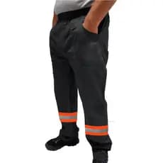 Calça de Uniforme Eletricista Brim Profissional Reforçada Com Faixa Refletiva Laranja