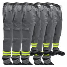 Kit C/ 5 Calça de Uniforme Condomínio Brim Profissional Reforçada Com Faixa Refletiva Verde