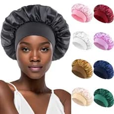 Touca de dormir clássica de cor sólida Fashion cetim com aba larga (lado único sem forro)