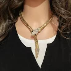 Ouro magnético em forma de cobra moda strass feminino colar elegante multifuncional clavícula corrente presente atacado