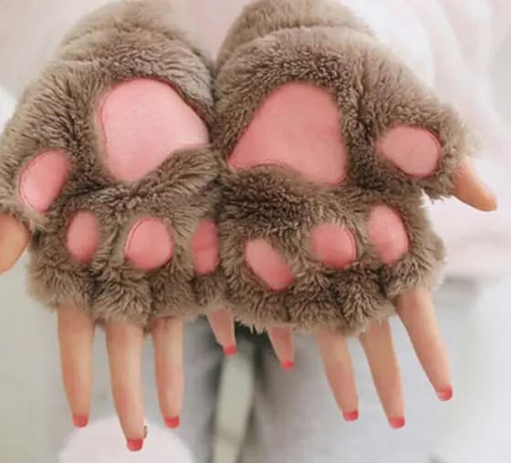 Um Par De Luvas Femininas De Pelúcia Com Garra De Urso Macio E Meio Dedo Luvas De Pata De Gato