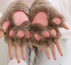 Um Par De Luvas Femininas De Pelúcia Com Garra De Urso Macio E Meio Dedo Luvas De Pata De Gato