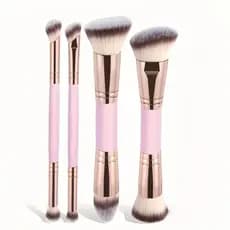 Kit 4 Pincéis de Maquiagem Multifuncionais Duo Ponta – Pincéis Faciais para Base, Corretivo e Blush