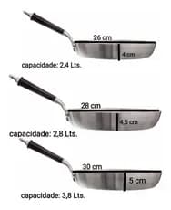 Kit Frigideira Hotel Restaurante Profissional com cabo Baquelite nos tamanhos N 26  N 28 e N 30