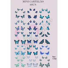 Borboleta Azul Mini Cartelao 60 Un Adesivo De Unha Artesanal 3d