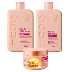 Kit Soul Completo Mix de Silicone Soul Cosméticos Cabelos Anti Frizz Shampoo Condicionador e Mascara