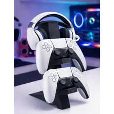 Suporte 2 Controles + Fone/Headset P/ XBOX One X/S PS3/PS4/PS5 Preto e Branco