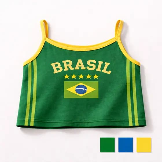 Cropped Virginia Brasil Feminino Alcinha Top Copa do Mundo Torcedora Moda Verão Brasil Look