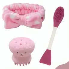 Kit Faixa Tiara blogueira Com Esponja Polvo + Espátula Esfoliante Para Limpeza Facial