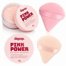 Kit Com 2 Esponja Para Pó Triangular + Pó Facial Solto Ultrafino Rosa Mosqueta Pink Power-Dapop