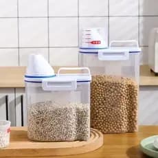 Dispenser Hermético Pote Multiuso com Copo Medidor Cozinha Lavanderia Alimento Sabão Grãos Ração