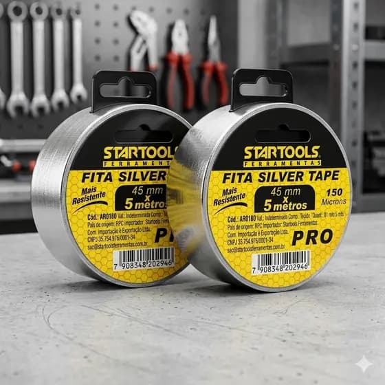 Kit 2 Fitas Silver Tape Startools 45mm x 5m Reforçada 150 Microns Alta Resistência