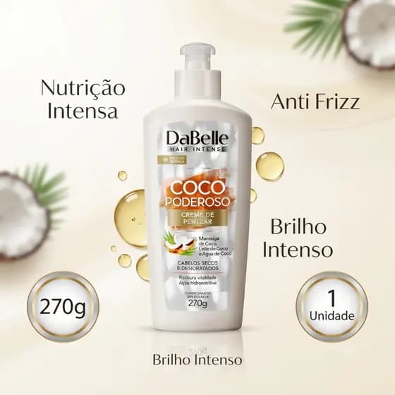 Creme De Pentear Dabelle Coco Poderoso 270g Nutrição Anti Frizz E Brilho