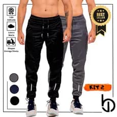 Kit 2 Calças Masculina Jogger Poliéster+ Elastano Costura Reforçada