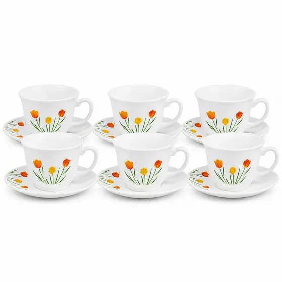Conjunto De Xícaras De Chá Com Pires 12 Peças Branco Tulip Garden Café Premium