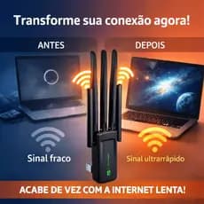 Adaptador WiFi USB 3.0 - 2.4G/5G 4 Antenas Conexão UltraRápida P/ Streaming Jogos Dual Band 1200Mbps