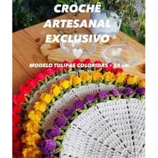 Sousplat Crochê Tulipas / Sousplat com Flores de Crochê / Crochê Artesanal para mesa posta / Lugar Americano Redondo