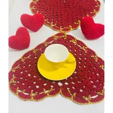 kit de Sousplat de crochê coração / Lugar americano artesanal / Kit decorativo para mesa posta / Feito à mão com amor