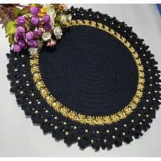 Sousplat de Crochê Luxo / Modelo Ônix / com pérolas / lugar americano / jogo americano / mesa posta crochê