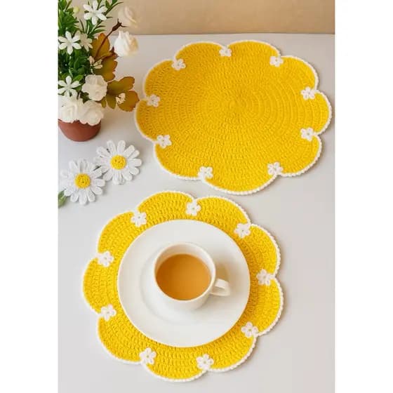 Sousplat de croche Flor Gigante 40cm | Fio Nobre 100% Algodão – Lugar americano – Design Único - Mesas Elegantes
