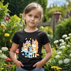 Camiseta Infantil Estampada Blu e Bingo  Manga Curta Tecido Leve