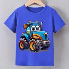 Camiseta Infantil 100% Algodão de Manga Curtanpara Meninos com Estampada Cartoon Trator Camiseta Para Menino Infantil