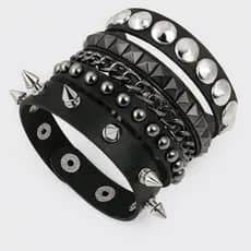 Kit Pulseira punk rock espinho corrente spike acabamento premium em tecido