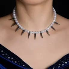 Colar de pérolas e espinho rebite estilo gótico punk rock goth lolita