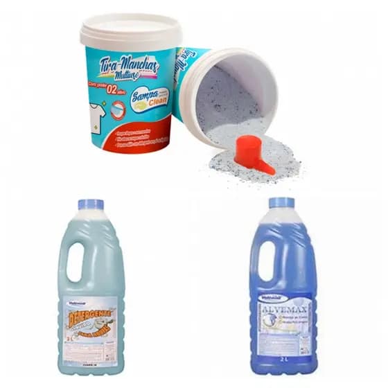 Kit lava roupas Sabão líquido de coco 2 litros + Alvejante Alvemax 2 litros + tira manchas 450gr