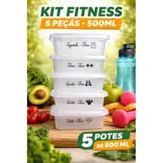 Kit vasilha Fitness Organizadoras 5 Potes Plástico BPA Free Marmitinhas de Cada Dia da Semana
